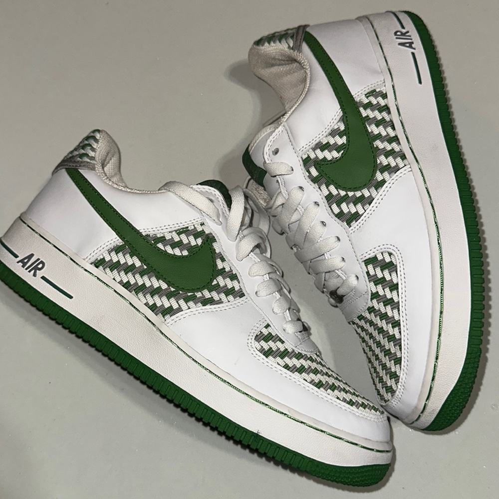Classic White,Green and Grey Woven Nike Air Force Ones